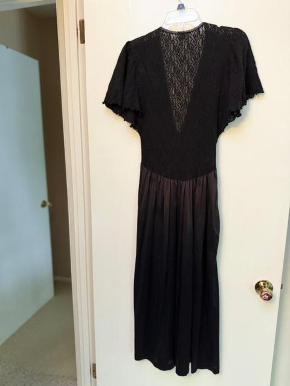 Vintage Black Lace Top and Polyester Skirt Below on Boudoir Robe - Size S - Picture 2 of 8